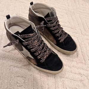 Golden Goose Midstar Black and Leopard Sneakers